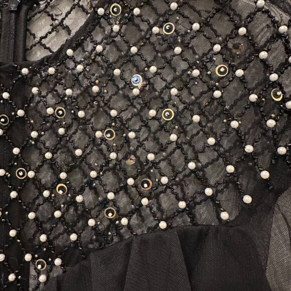 Long Black Dress - Gold and tiny pearl inlays - Picture 2 of 3